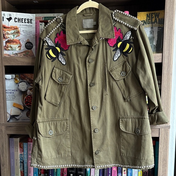Asos birds & the bees embroidered olive green jacket - Picture 1 of 10